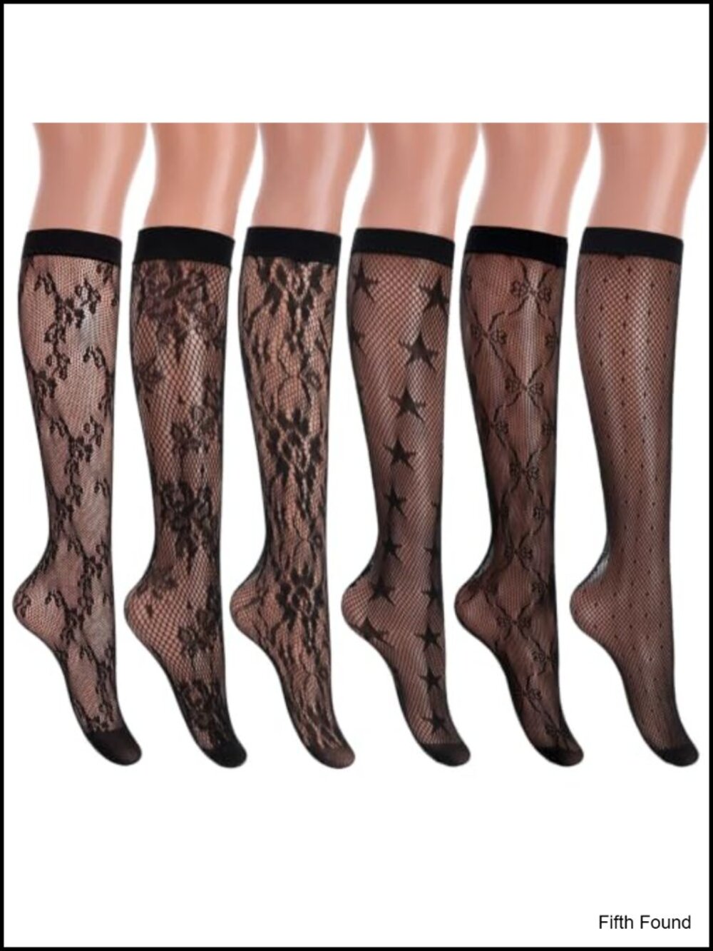 6 Pairs Women's Fishnet Knee High Socks 100% Polyester Floral Hollow